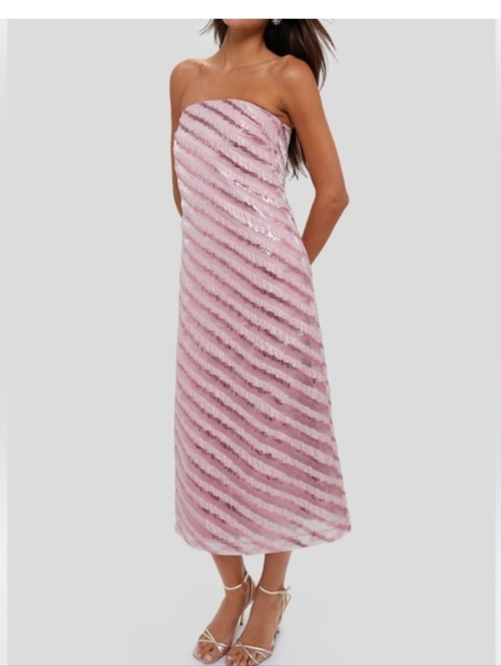 Hyacinth House Tuckernuck Soft Stripes Mila Strapless Midi Dress Size S NWT